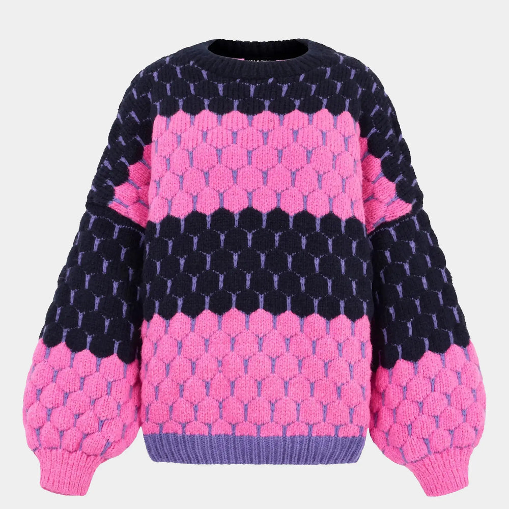 Navy Marissa Stripe Bubble Stitch Jumper Cara & The Sky
