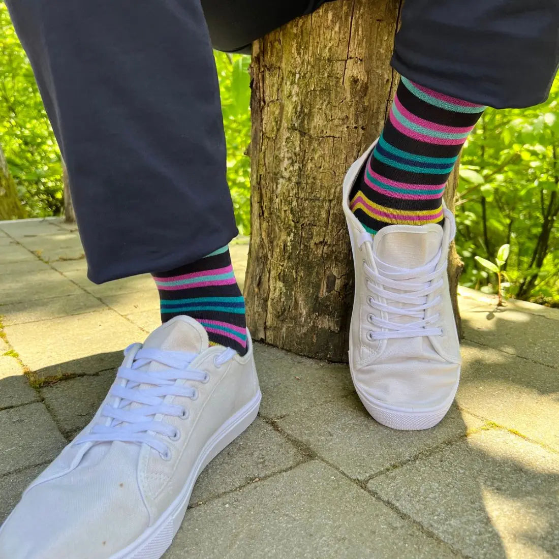 Navy Multi Striped Bamboo Socks Swole Panda