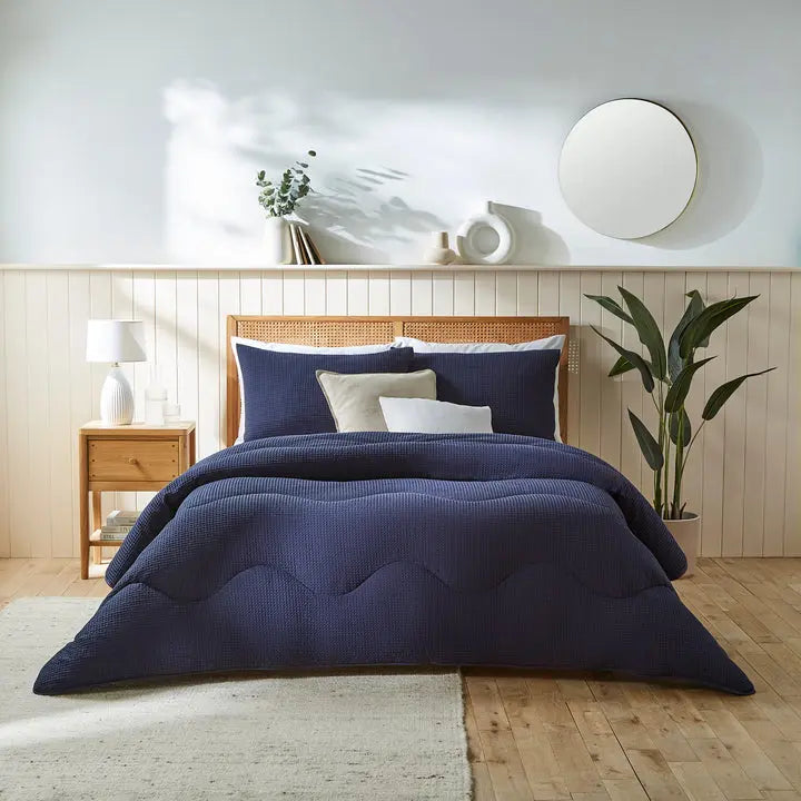 Navy Night Owl Natural Cotton Waffle Coverless Duvet The Fine Bedding Company
