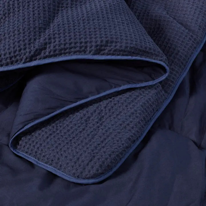 Navy Night Owl Natural Cotton Waffle Coverless Duvet The Fine Bedding Company