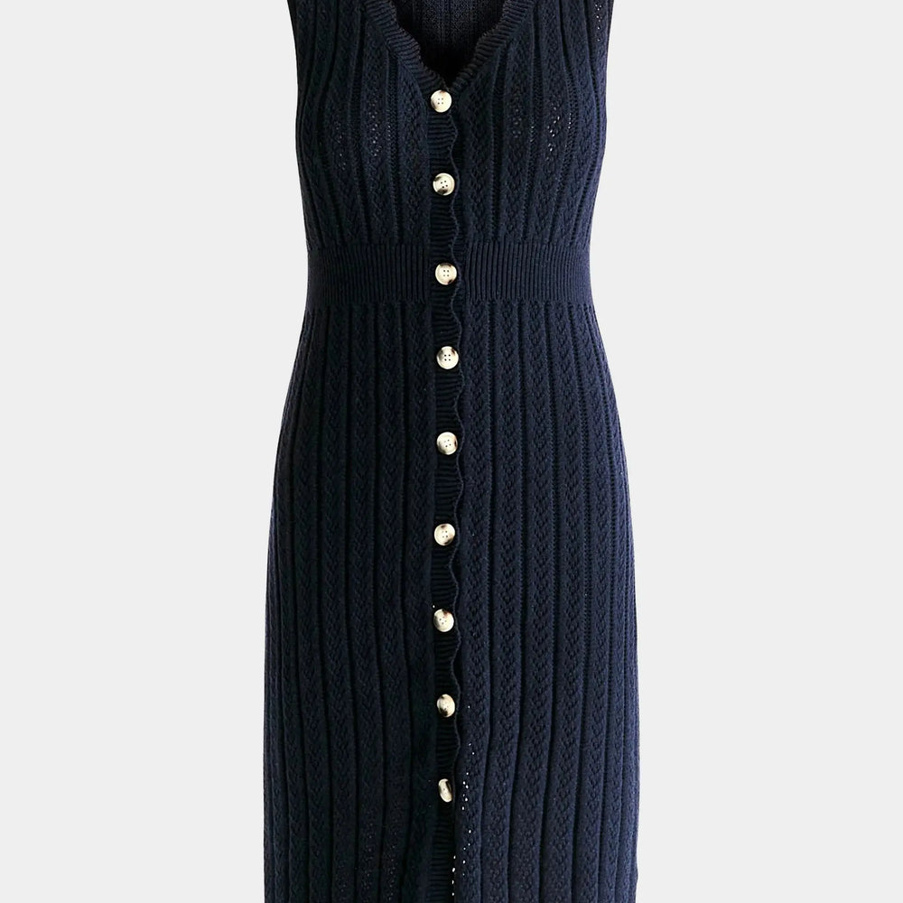 Navy Pointelle Knitted Dress Paisie