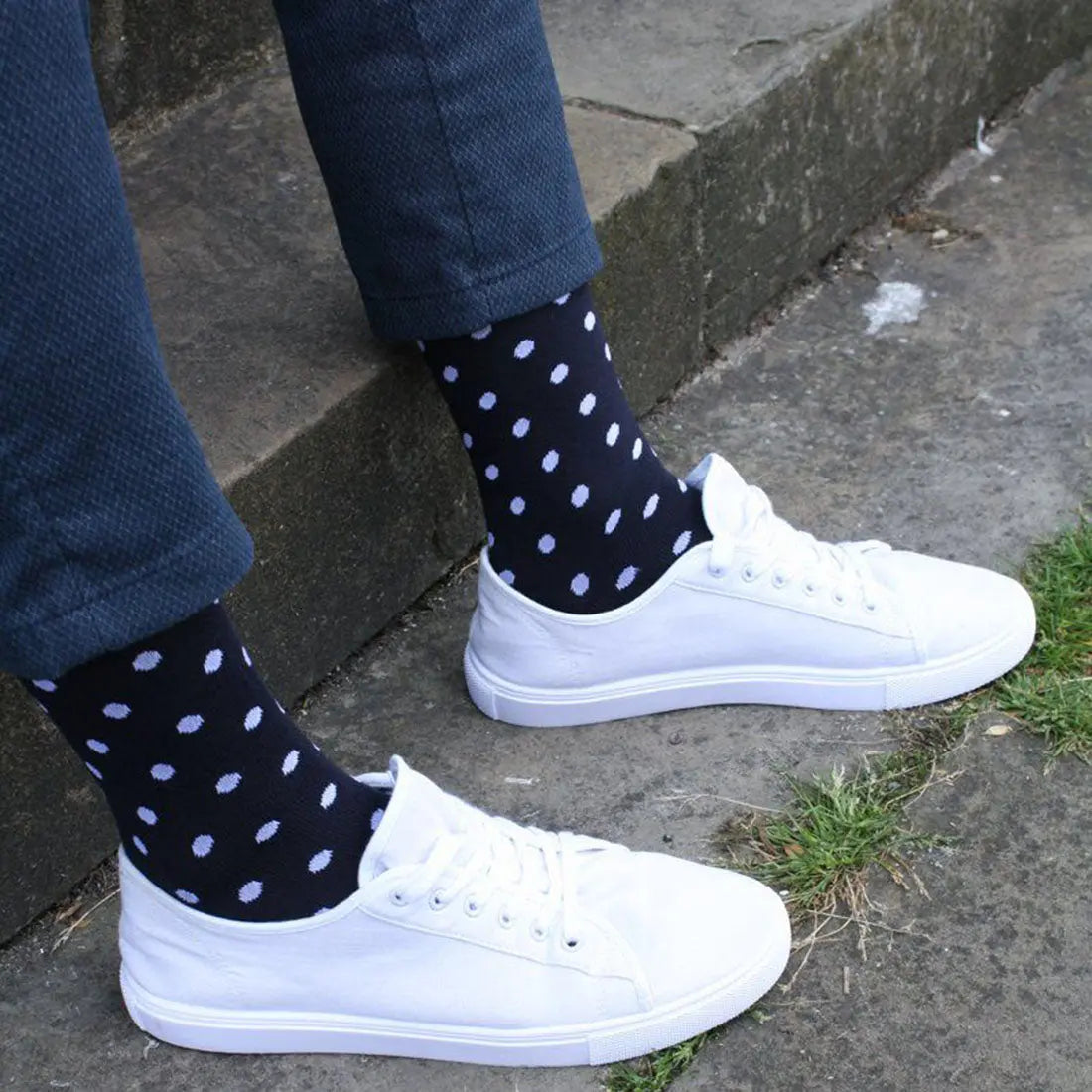 Navy Polka Dot Bamboo Socks Swole Panda