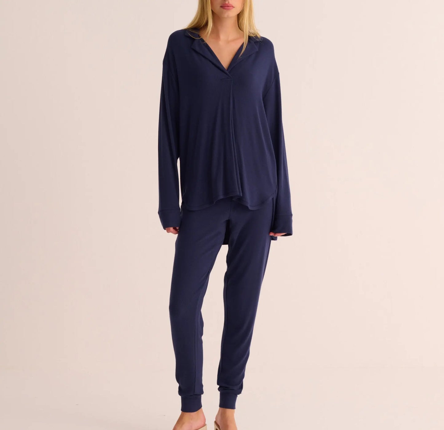 Navy Ribbed Modal Hero Shirt and Cuffed Leggings Set MAMU Dream