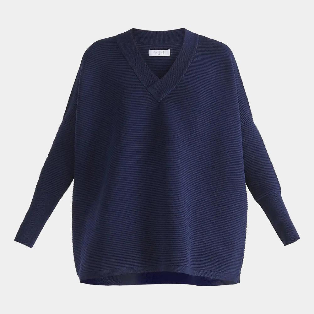 Navy V-Neck Ribbed Jumper Paisie