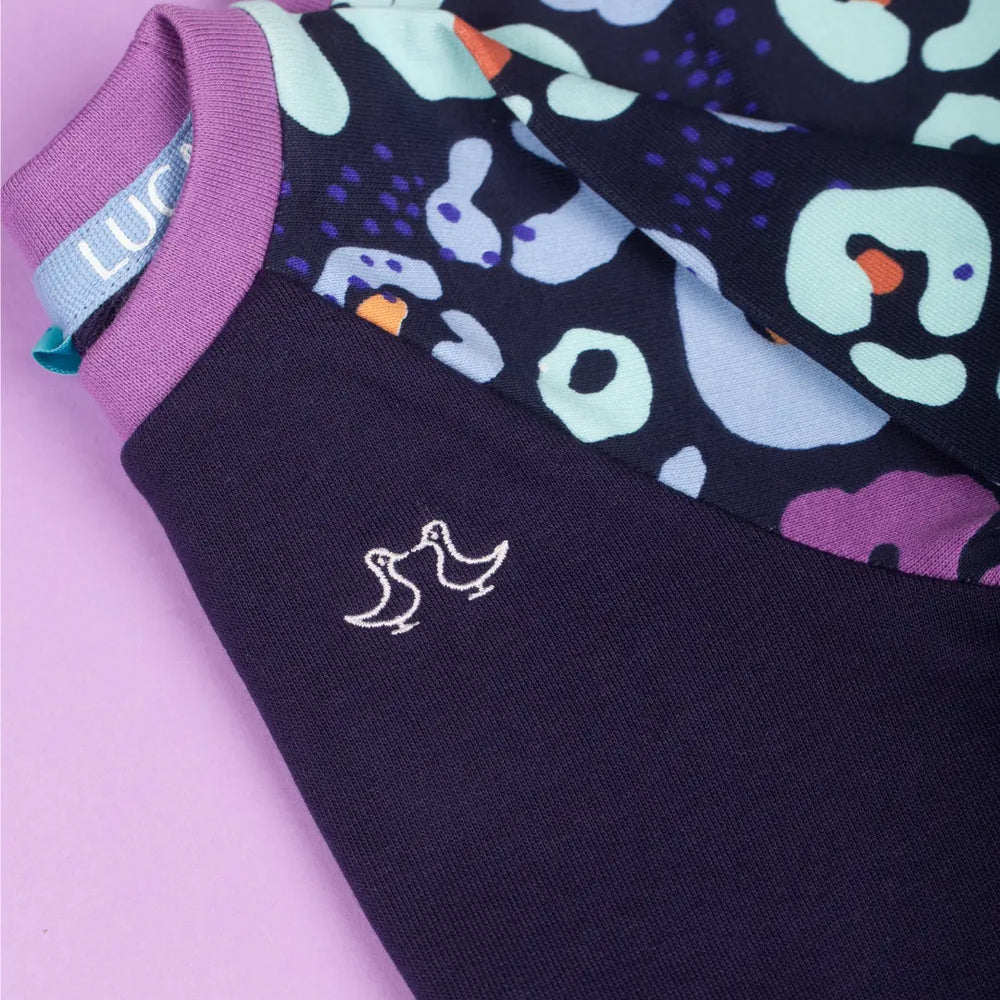 Navy & Purple Girls Leopard Print Lounge Set Luca and Rosa