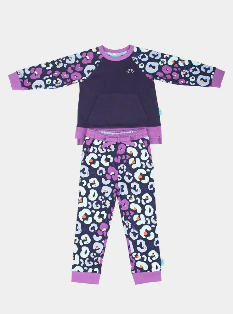 Navy & Purple Girls Leopard Print Lounge Set Luca and Rosa