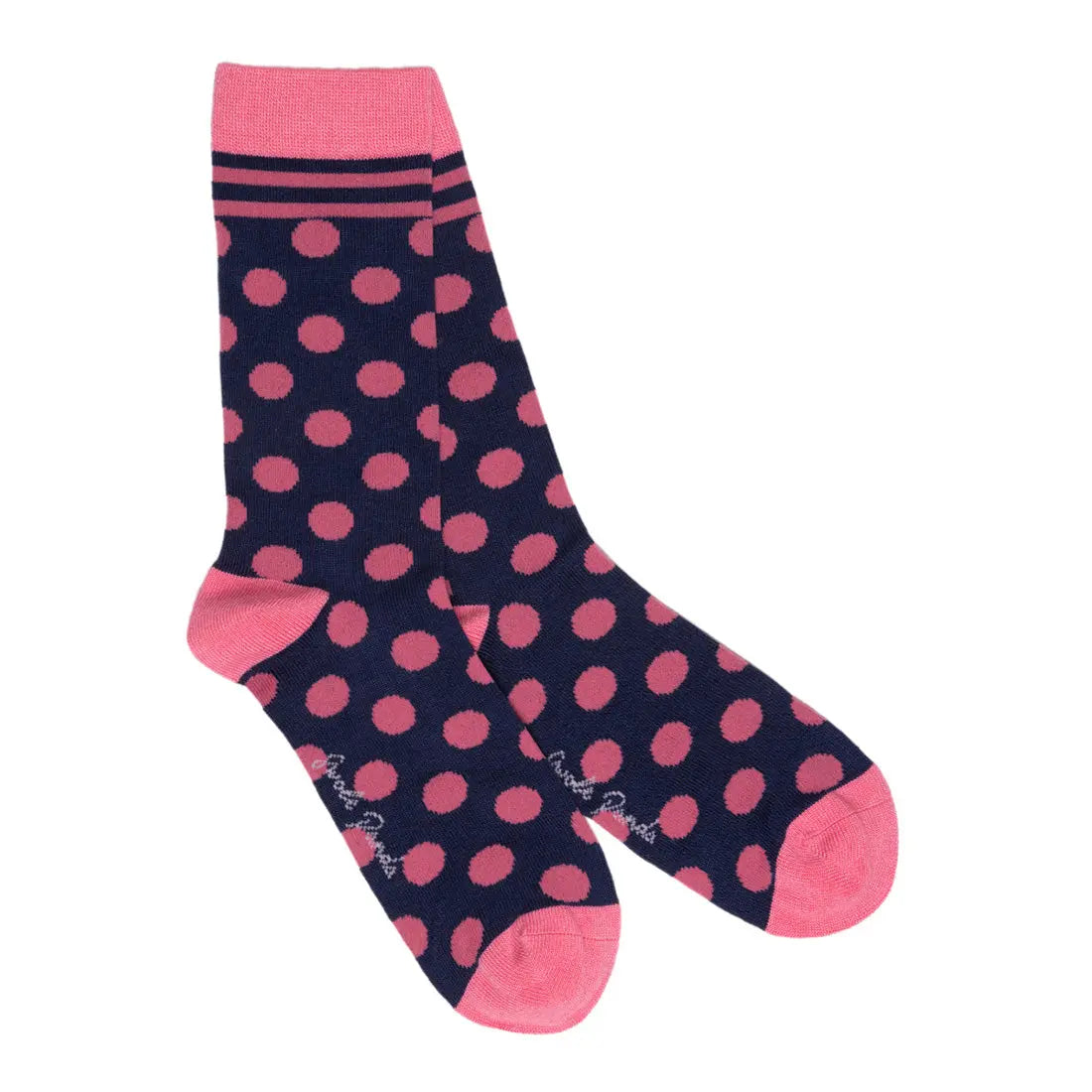 Navy and Pink Polka Dot Bamboo Socks Swole Panda