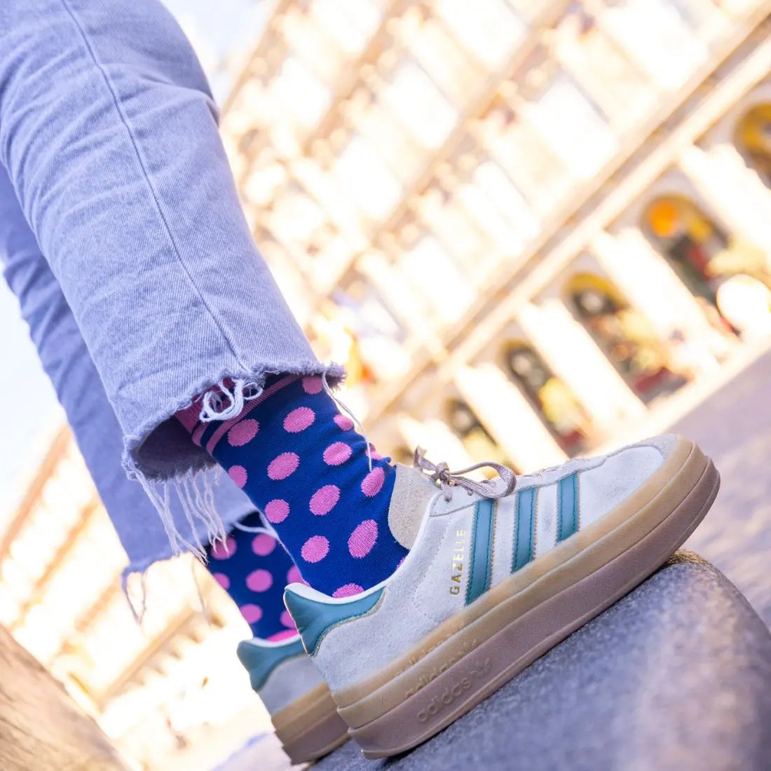 Navy and Pink Polka Dot Bamboo Socks Swole Panda