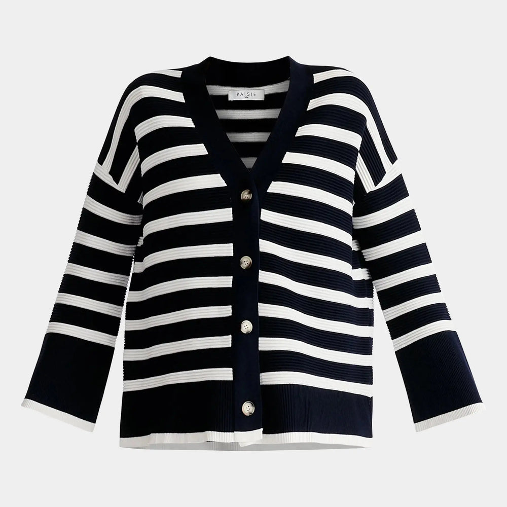 Navy and White Paisie Striped Ribbed Cardigan Paisie