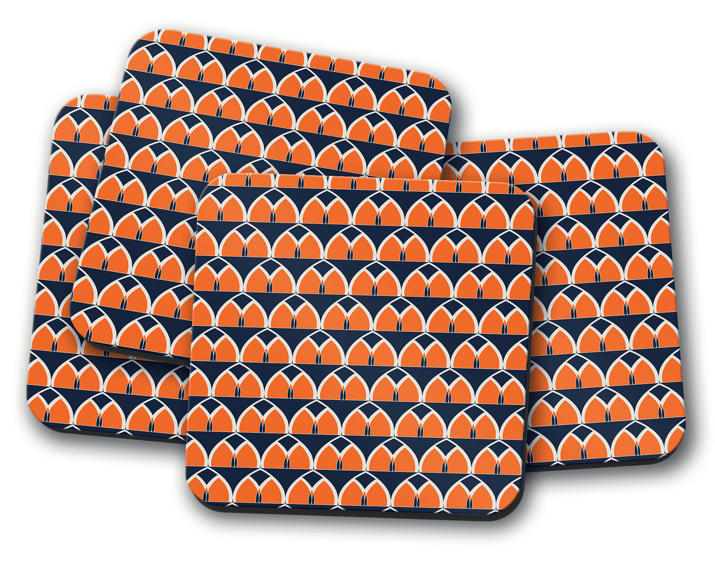 Navy Blue and Orange Retro Geometric Design Coaster, Table Decor Drinks Mat Shadow bright