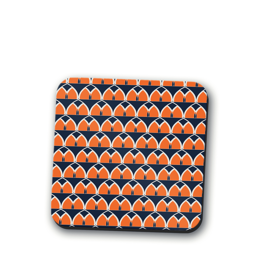 Navy Blue and Orange Retro Geometric Design Coaster, Table Decor Drinks Mat Shadow bright