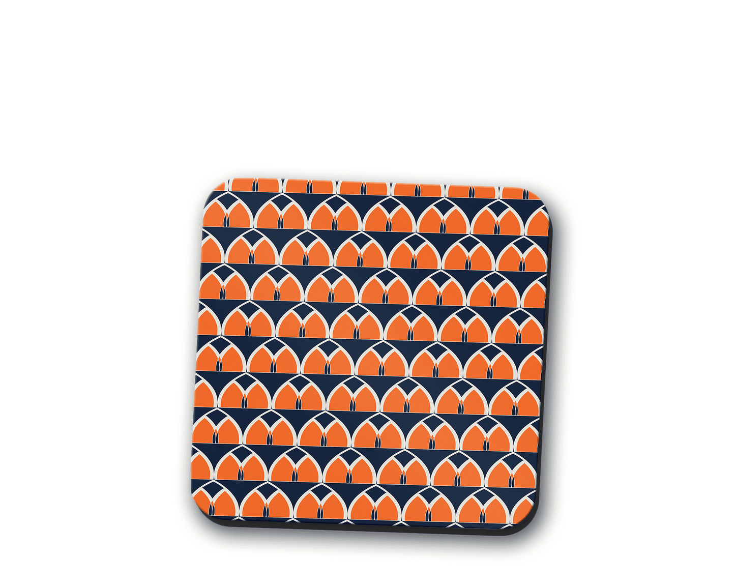 Navy Blue and Orange Retro Geometric Design Coaster, Table Decor Drinks Mat Shadow bright