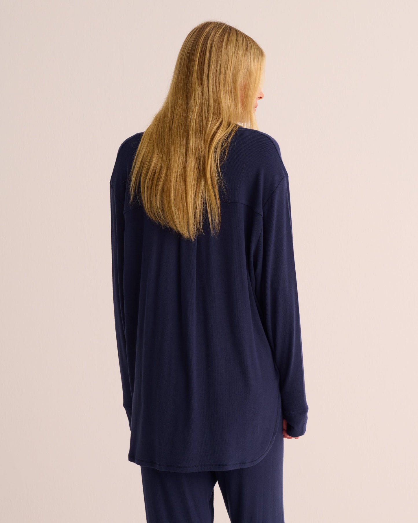 Navy Oversized Retro Ribbed Soft Modal Hero Shirt and Wide Leg Jogger Set MAMU Dream