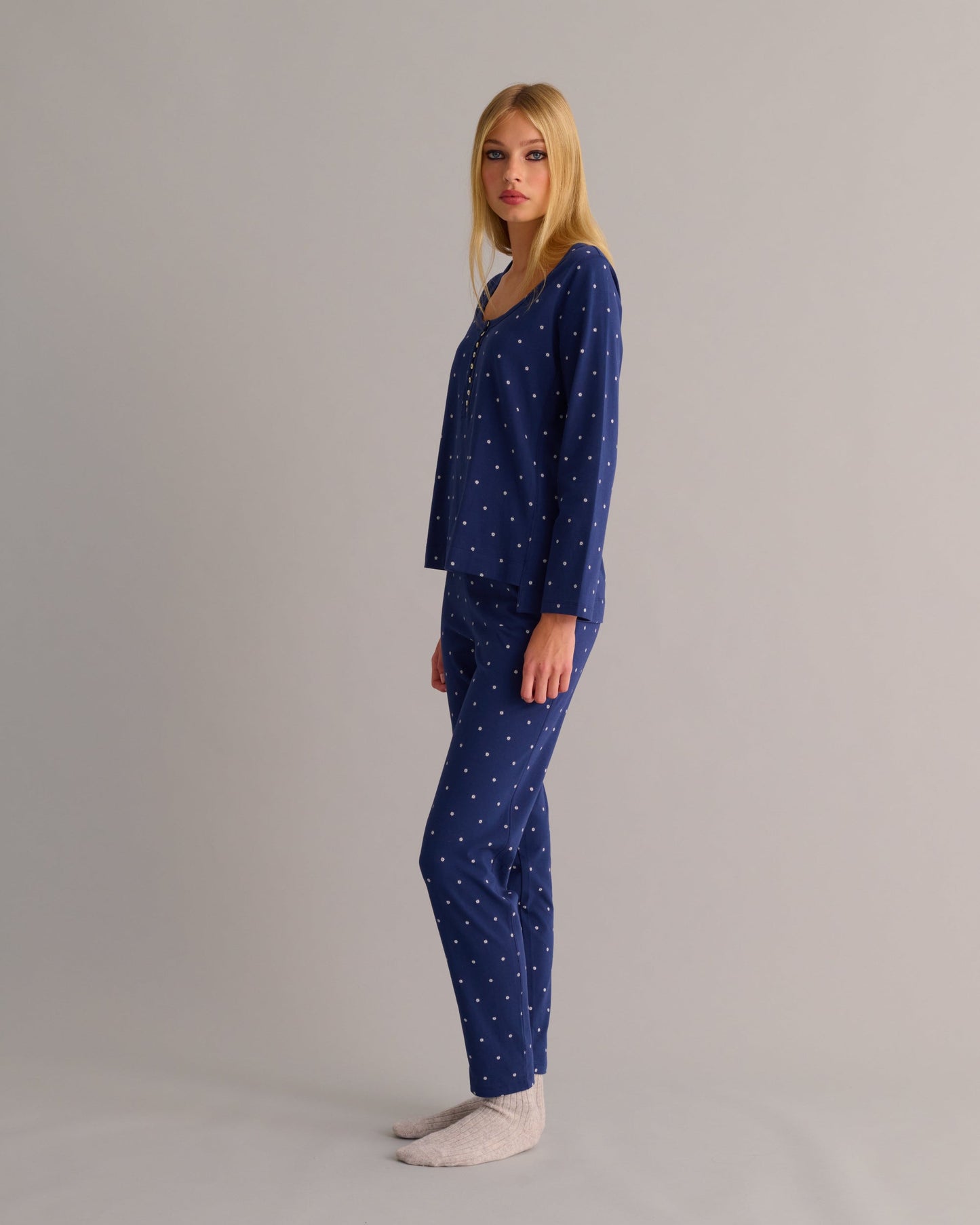 Navy Organic Cotton Printed Pyjama Set MAMU Dream