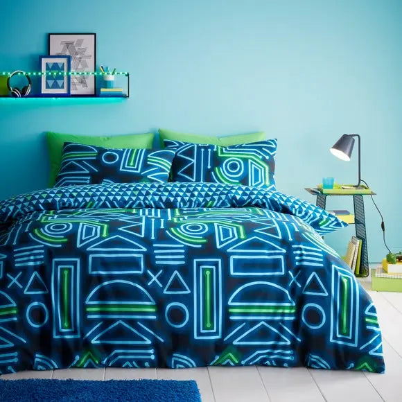 Neon Gamer Reversible Duvet Cover and Pillowcase Set Dunelm