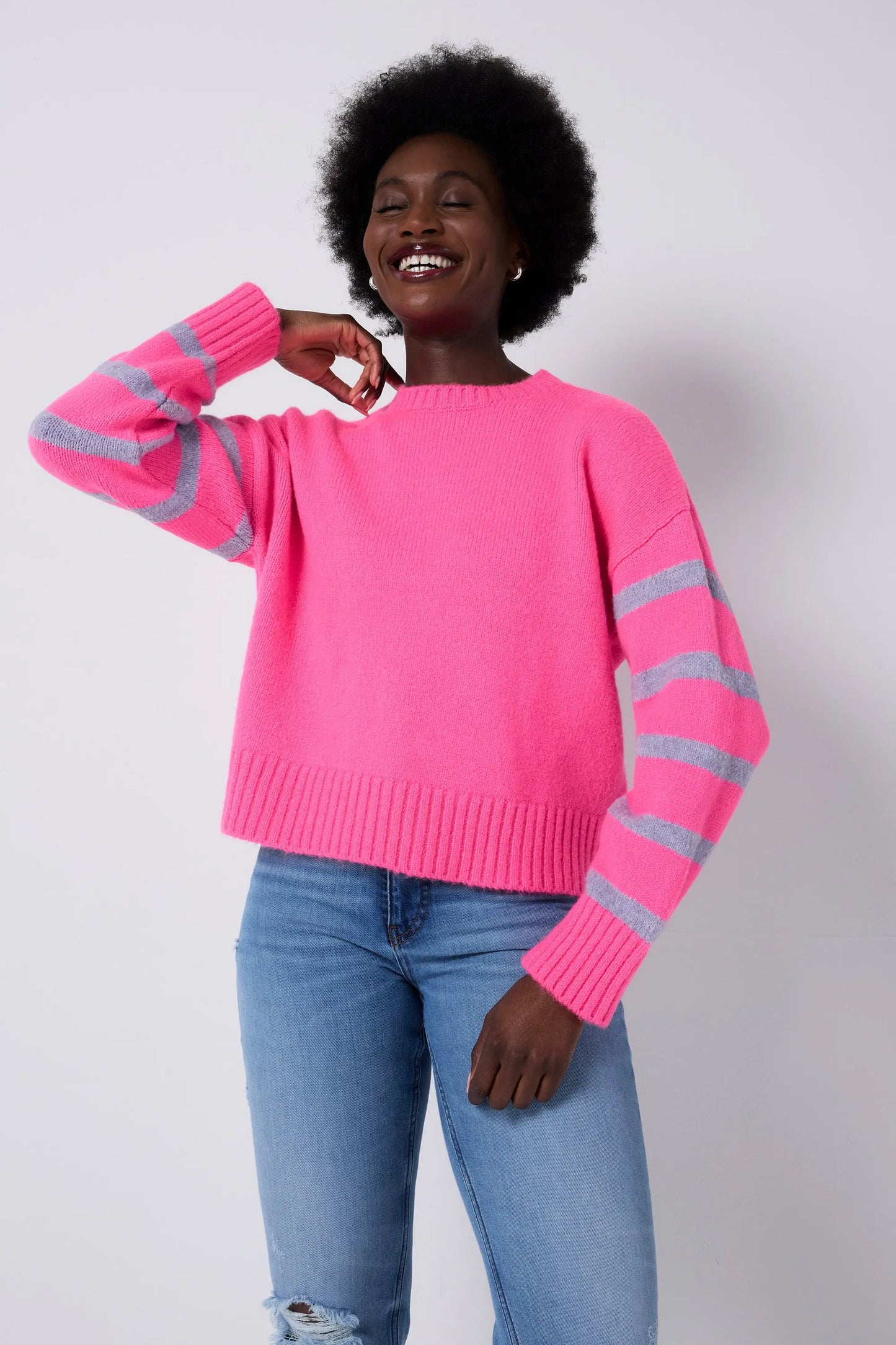 Neon Pink and Lilac Stripe Knit Jumper Scamp & Dude