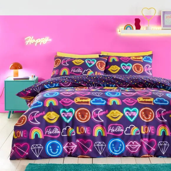 Neon Reversible Duvet Cover and Pillowcase Set Dunelm