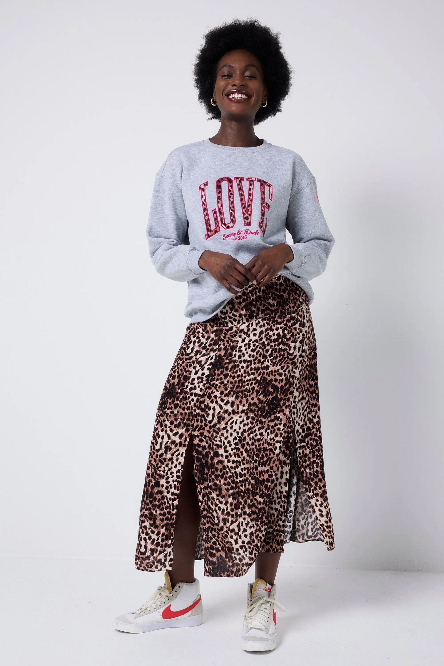 Neutral with Black Cheetah Split Front Skirt Scamp & Dude