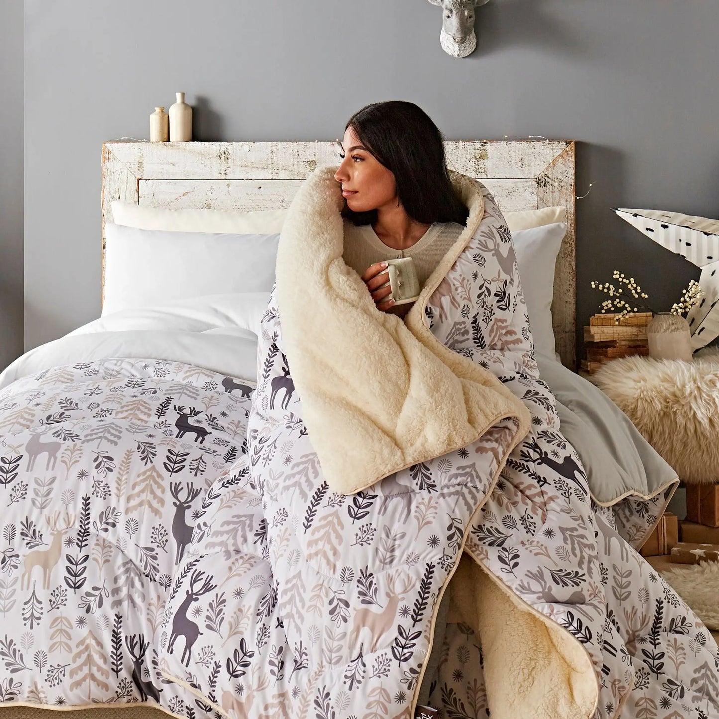 Night Lark  Cosy Sherpa Throw Scandi Winter The Fine Bedding Company