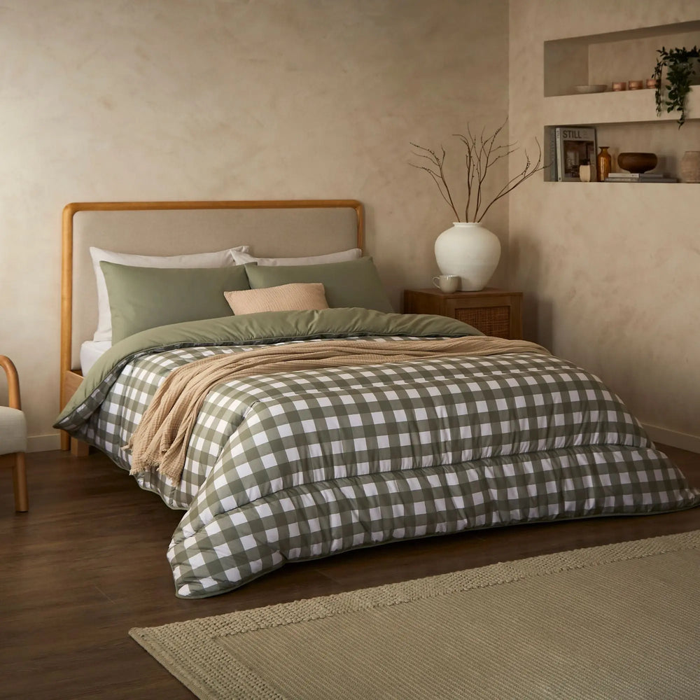 Night Lark Olive Gingham Coverless Duvet Set The Fine Bedding Company