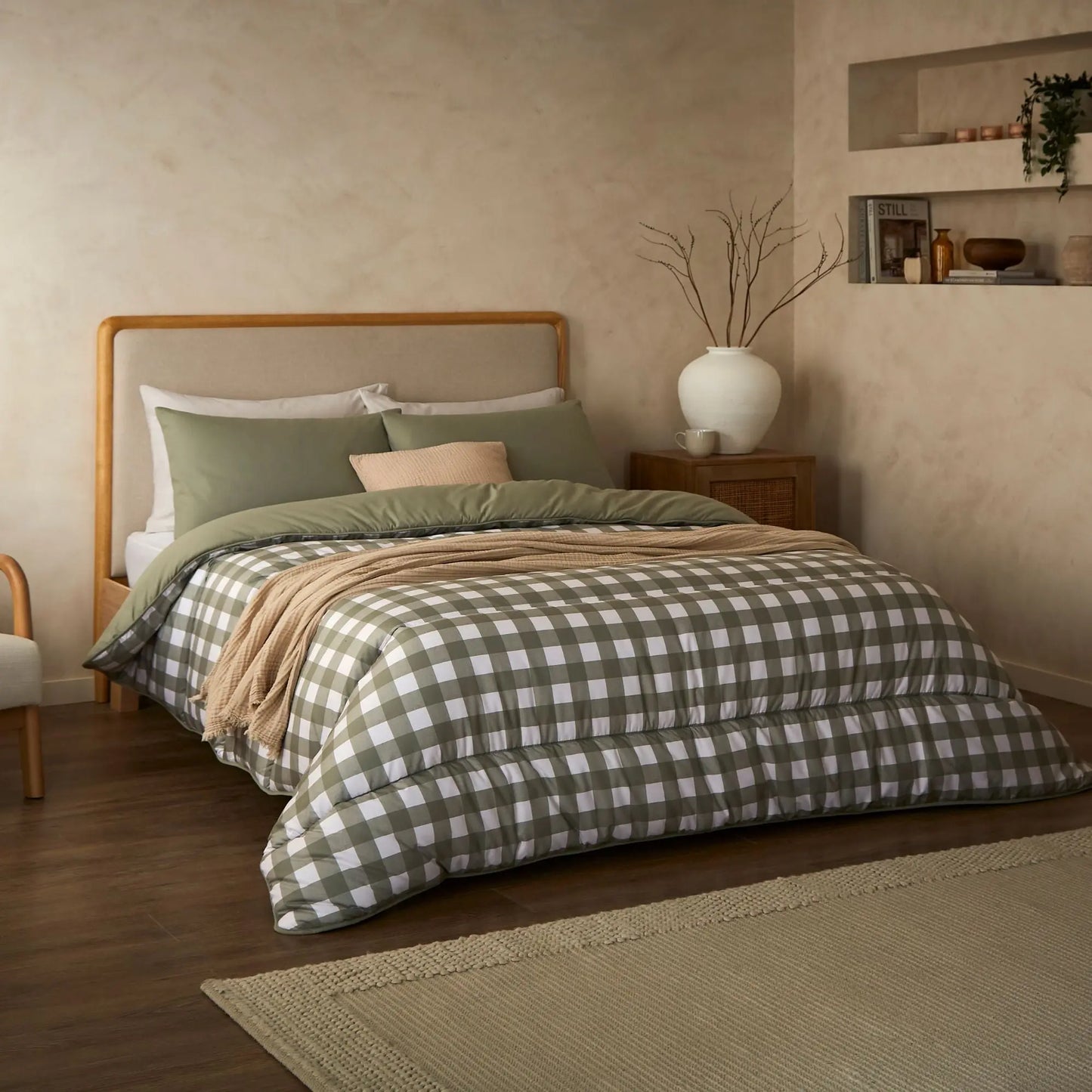 Night Lark Olive Gingham Coverless Duvet Set The Fine Bedding Company