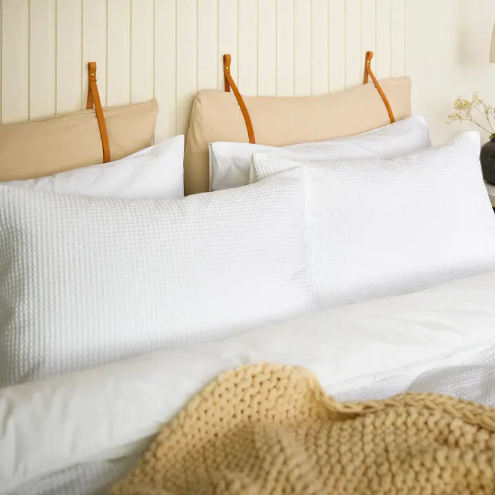Night Lark White 100% Cotton Waffle Pair of Pillowcases The Fine Bedding Company