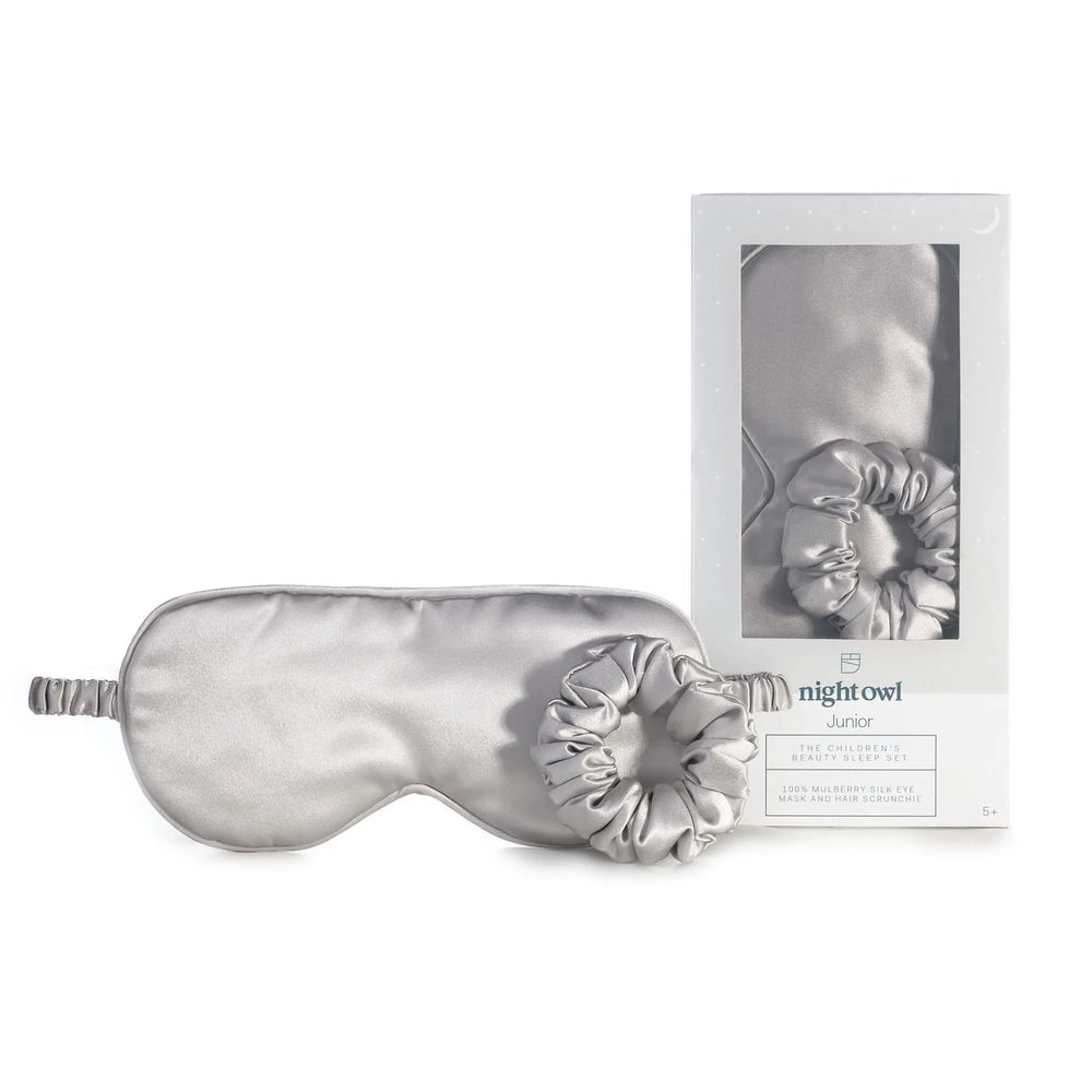 Night Owl  Junior Childrens Silk Eye Mask and Scrunchie Set The Fine Bedding Company