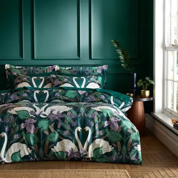 Nouveau Swan Duvet Cover and Pillowcase Set Dunelm
