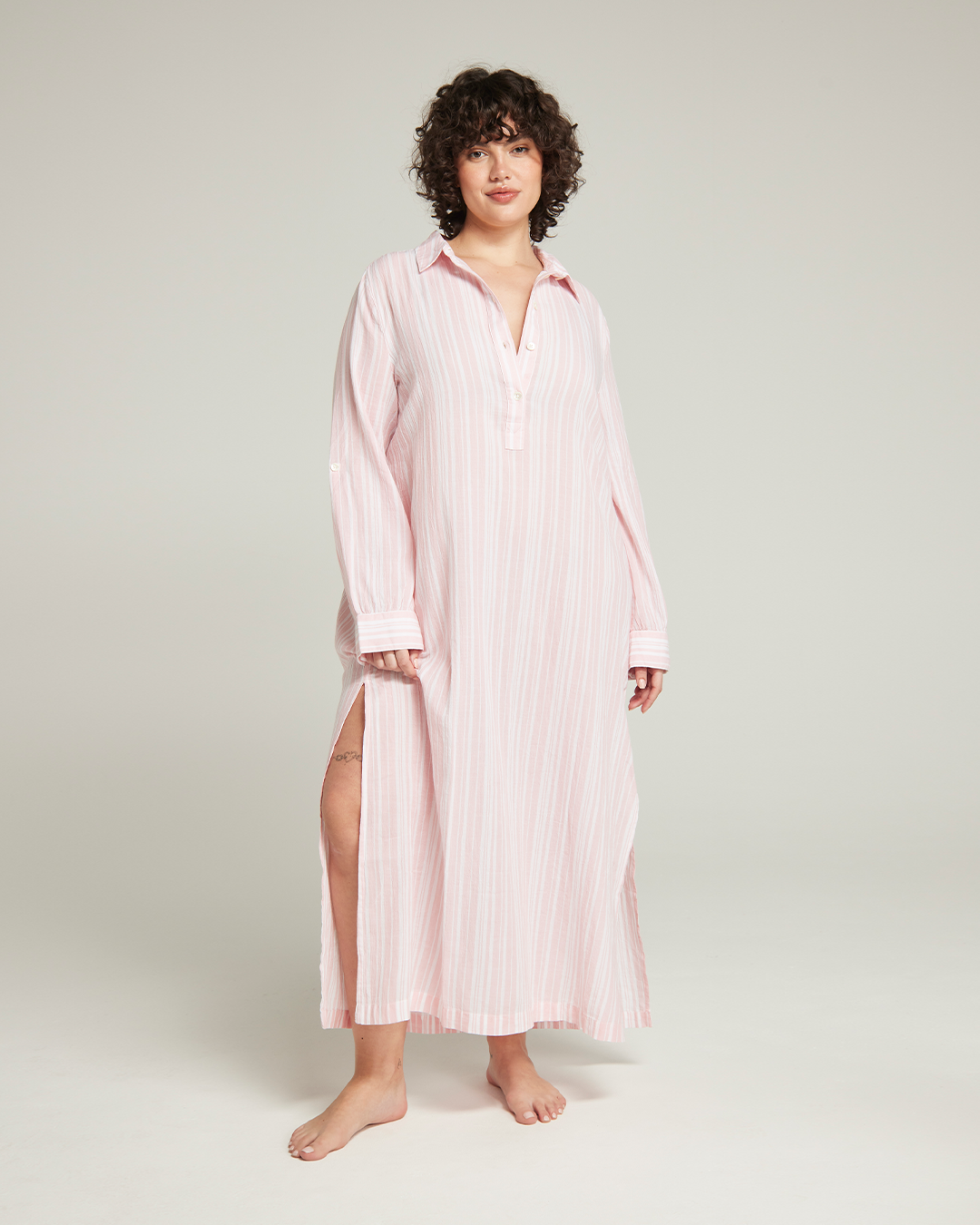 The Maxi Shirt - Fondant Pink Stripe Nudea