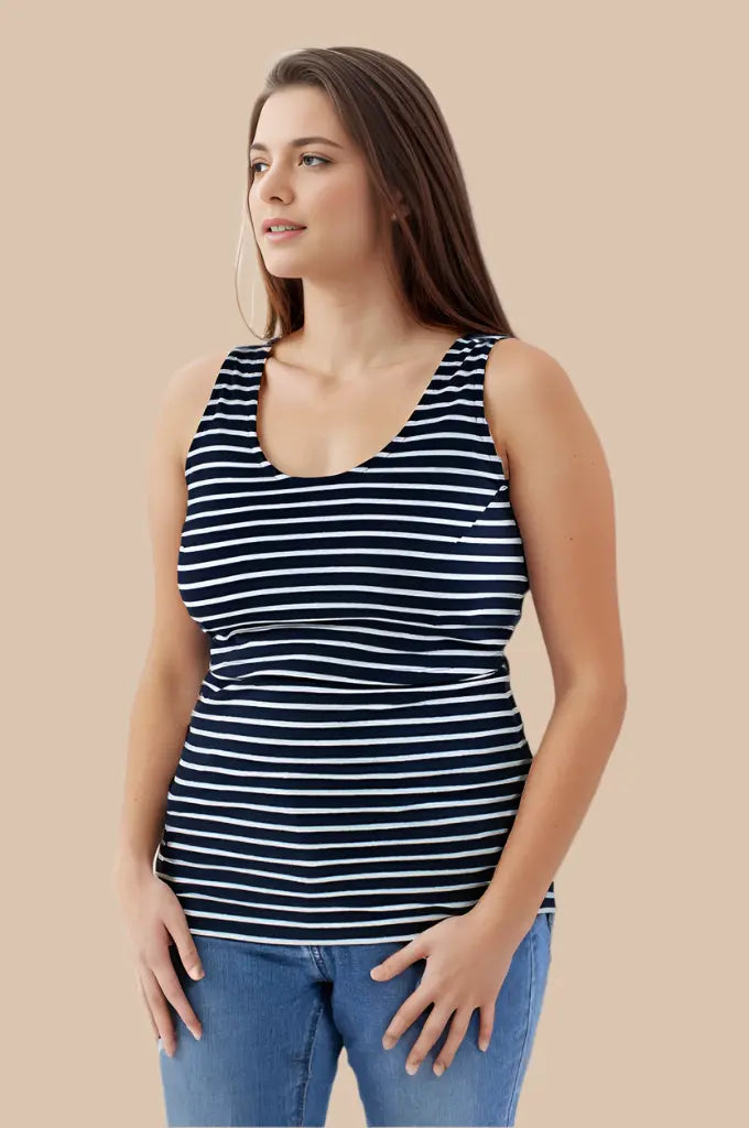 Nursing Vest In Navy/White Stripe Bshirt