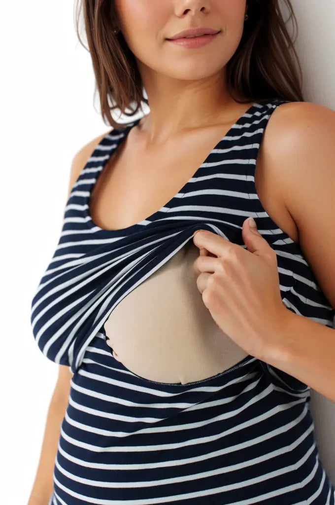 Nursing Vest In Navy/White Stripe Bshirt