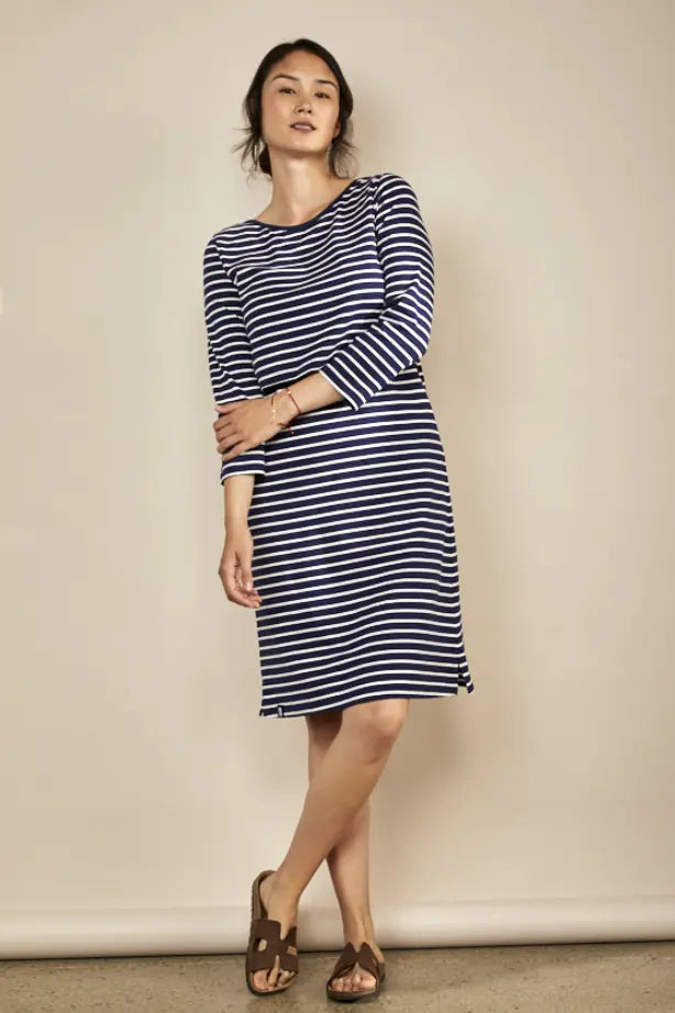 Nursing dress in Navy/White Stripe Bshirt