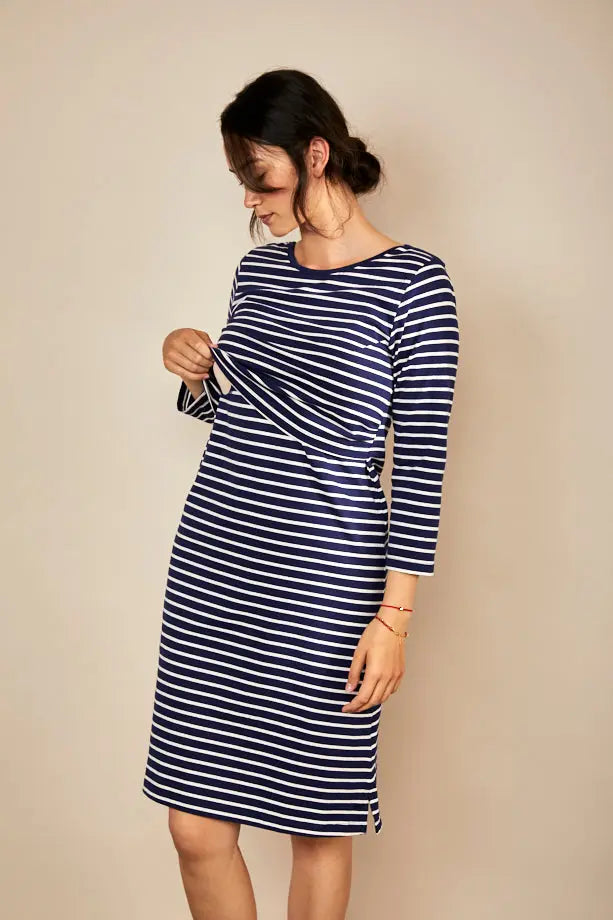 Nursing dress in Navy/White Stripe Bshirt