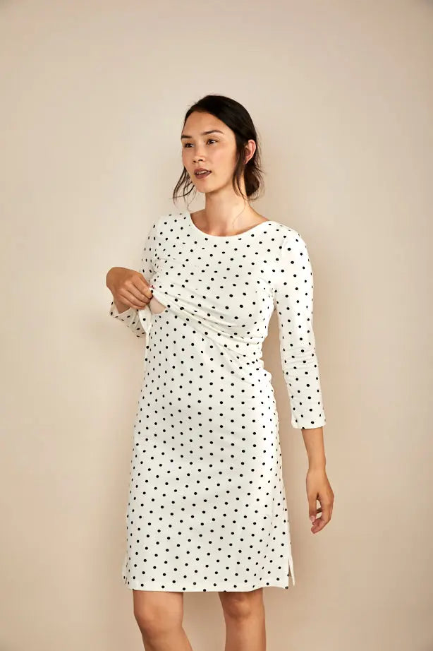 Nursing dress in White/Black Spots Bshirt