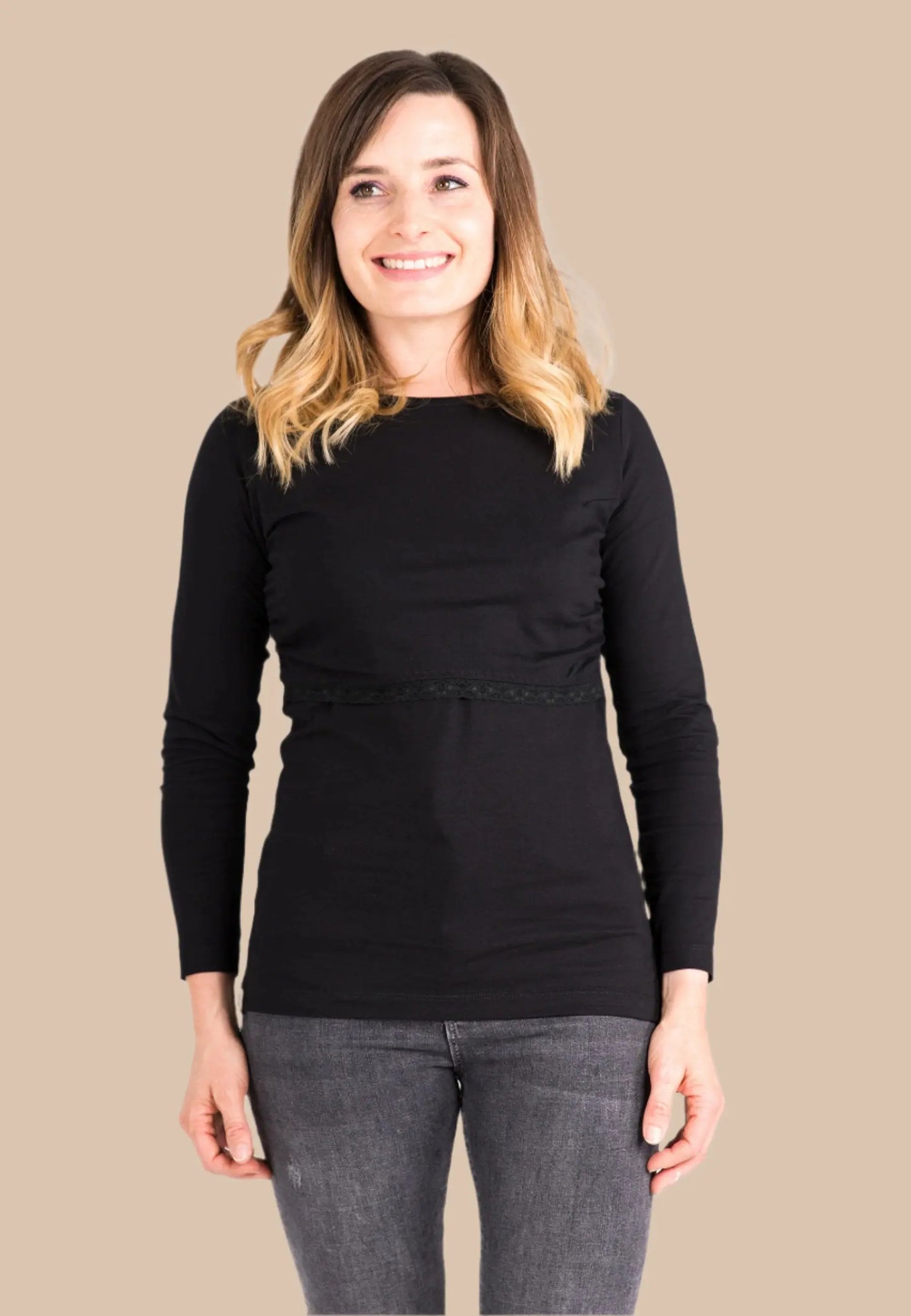Nursing long sleeve t-shirt (with lace) in Black Bshirt