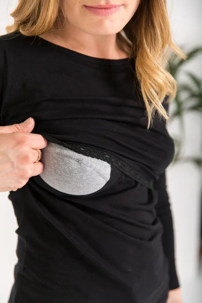 Nursing long sleeve t-shirt (with lace) in Black Bshirt