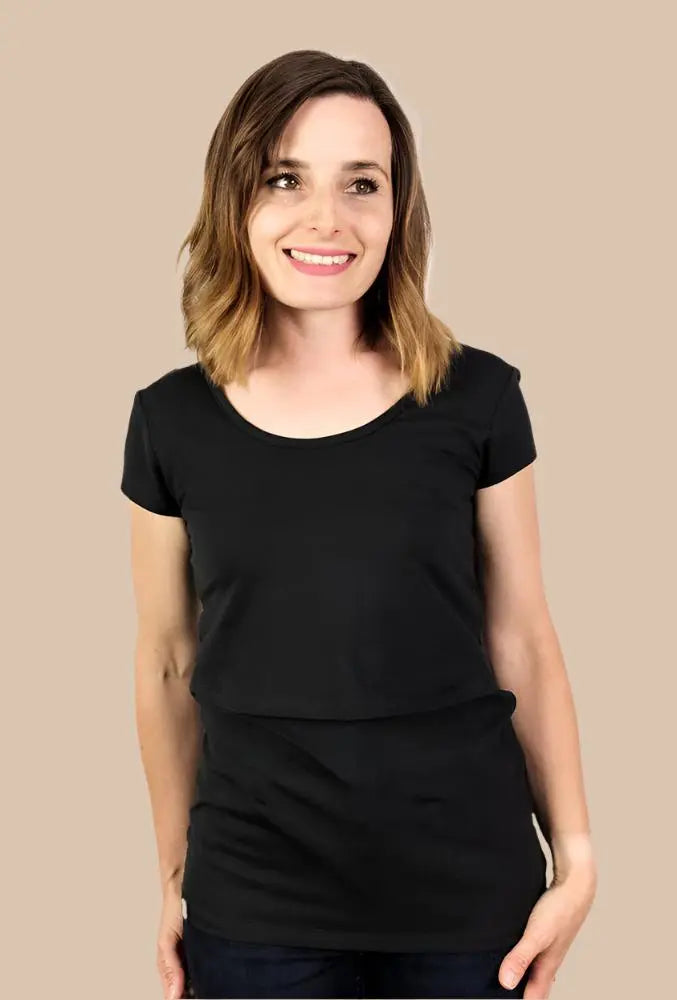 Nursing short sleeve t-shirt in Black Bshirt