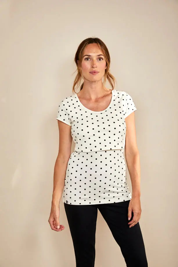 Nursing short sleeve t-shirt in White/Black Spots Bshirt