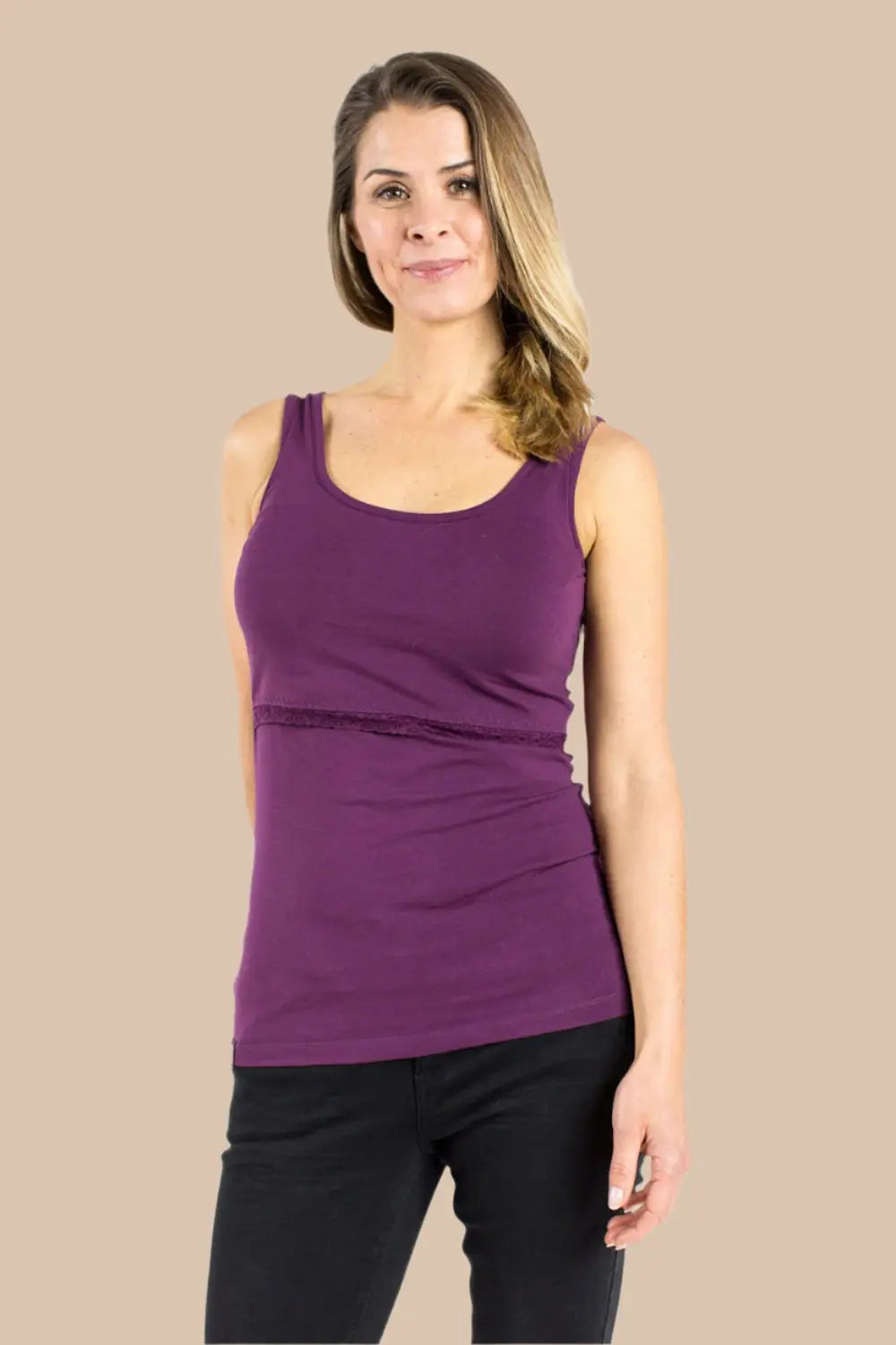 Nursing vest (with lace) in Plum Bshirt