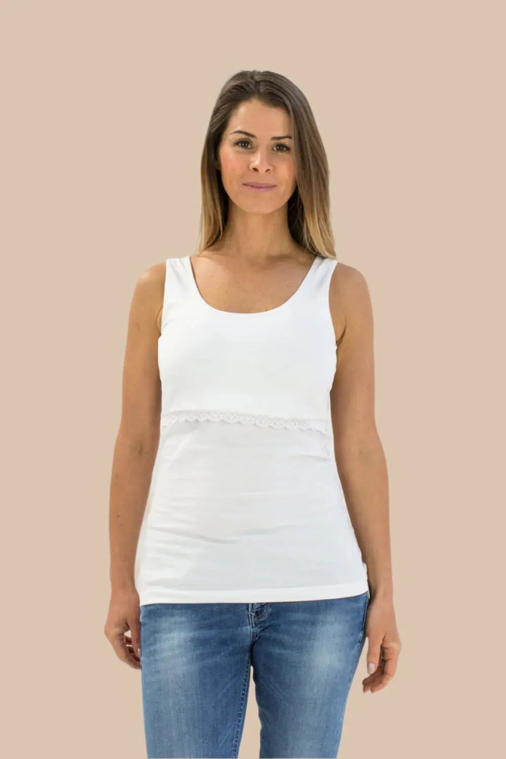 Nursing vest (with lace) in White Bshirt