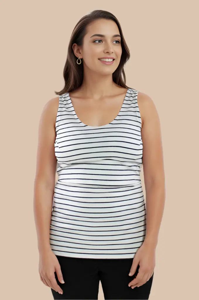 Nursing vest in White/Navy Stripe Bshirt