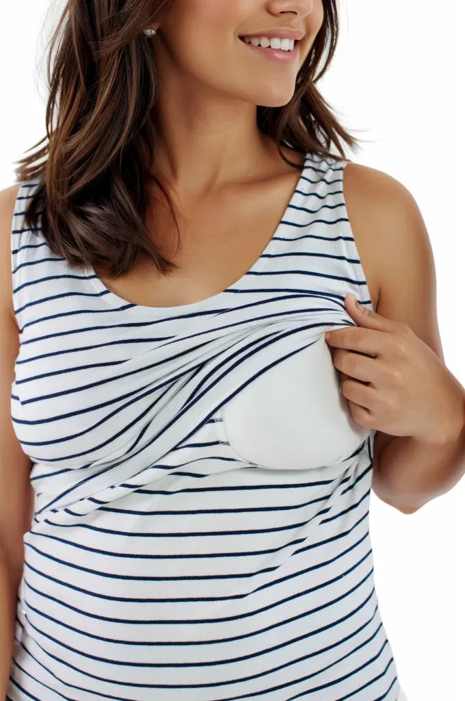 Nursing vest in White/Navy Stripe Bshirt
