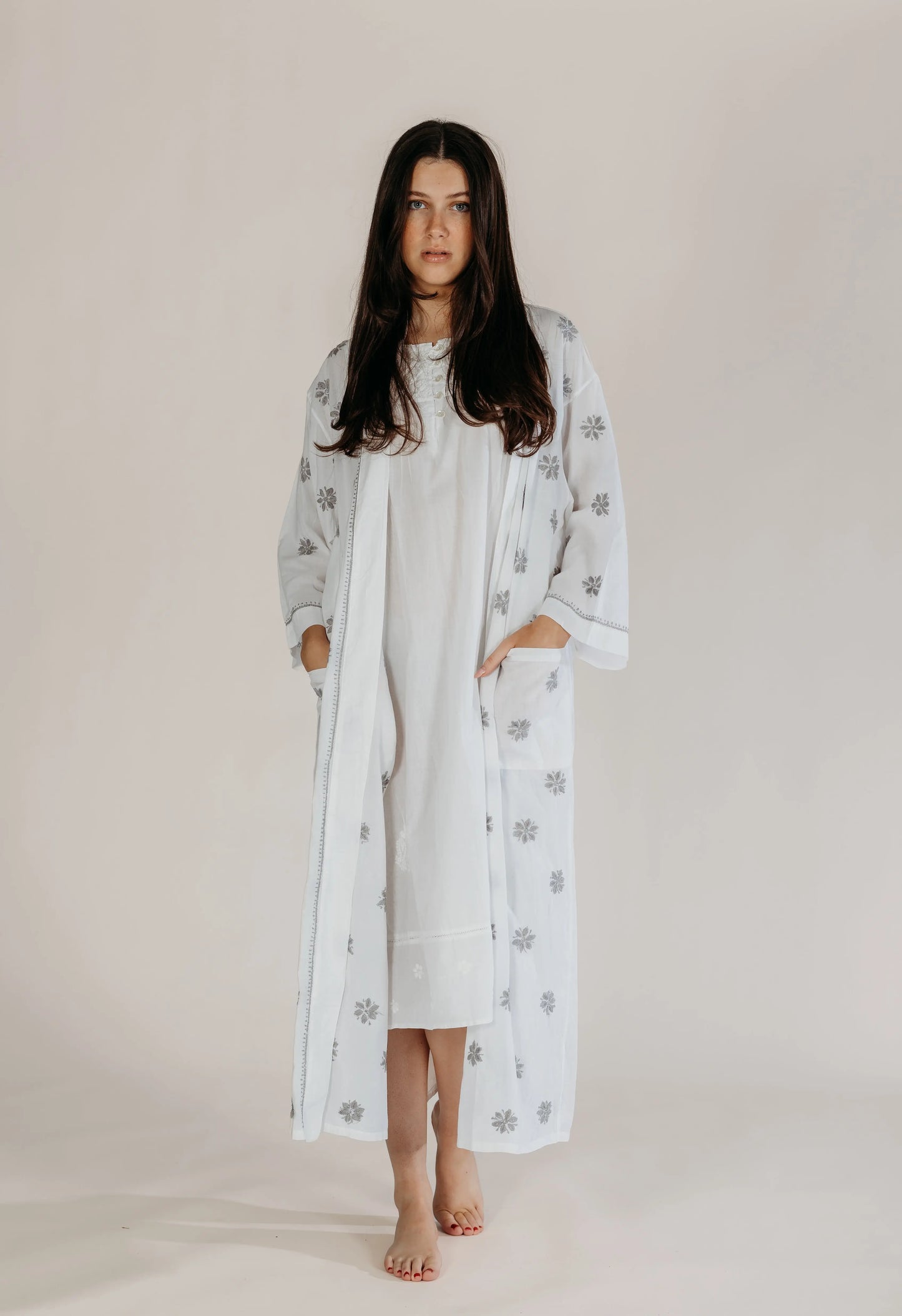 Nyra Grey Embroidered Robe Naree Clothing