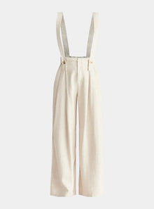  Oatmeal Linen Blend Detachable Suspender Trousers Paisie