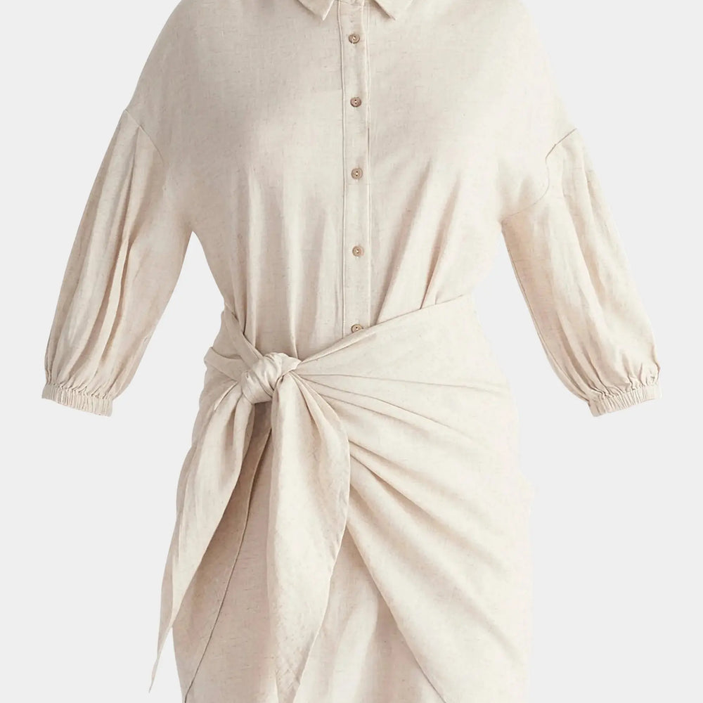 Oatmeal Linen Blend Shirt Dress Paisie