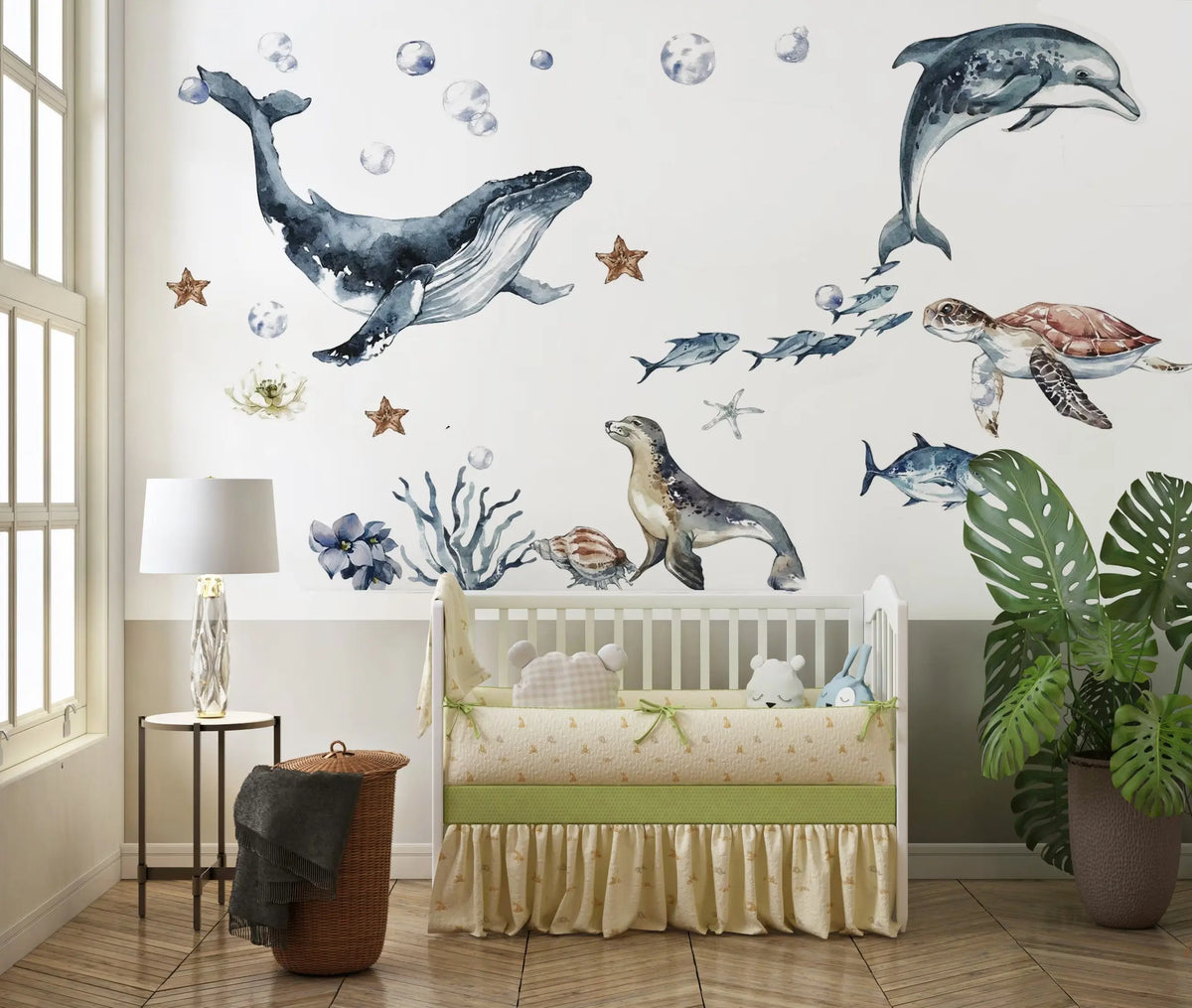 Ocean Animals Wall Decal for Kids and Nursery, Sticker Set, Dolphin, Turtle, Whale, Fishes, Seal, Corals, Watercolour, OCEAN Life ClickWalls