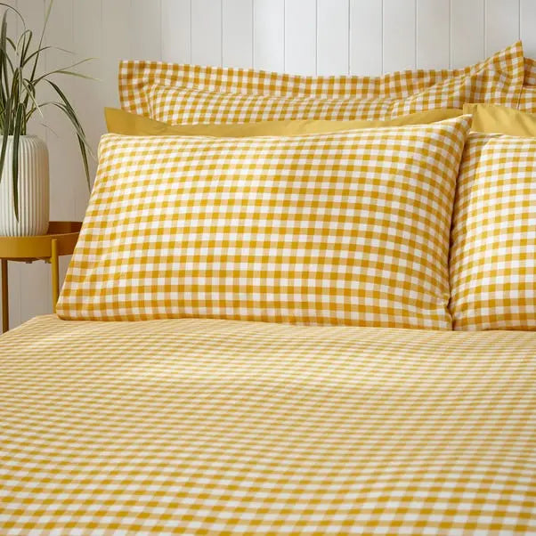 Ochre Portloe Woven Gingham Duvet Cover & Pillowcase Set Dunelm