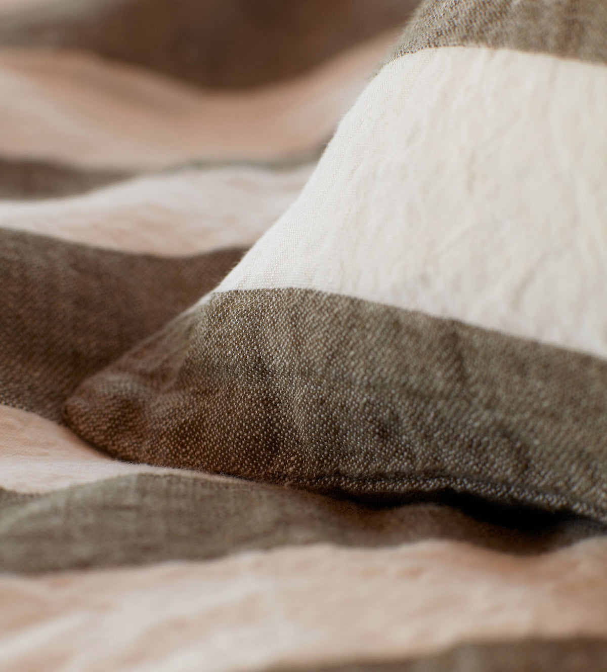 Dark Olive Cora Stripe 100% Linen Duvet Cover - The Secret Linen Store