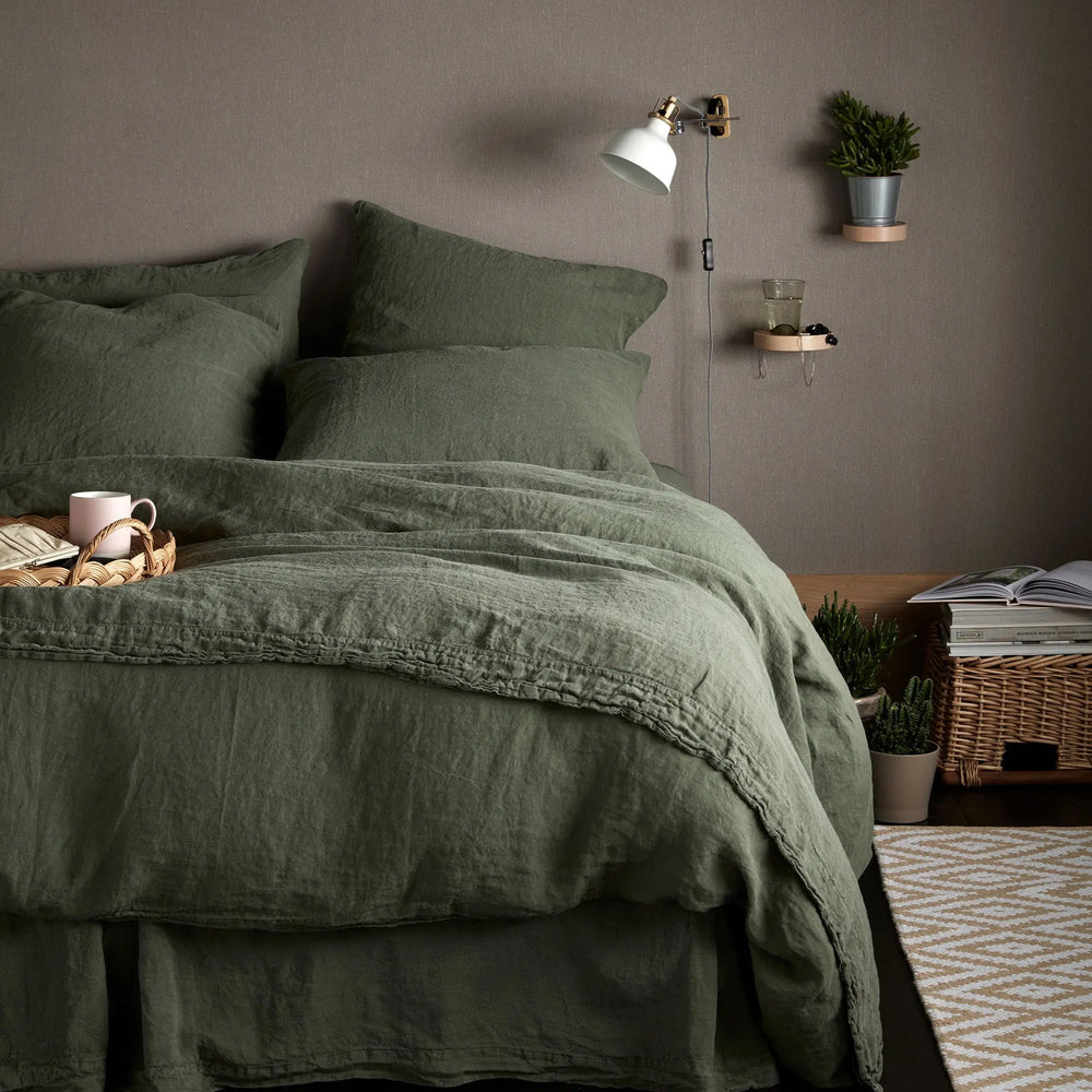 Olive Green 100% Linen Flat Sheet The Secret Linen Store
