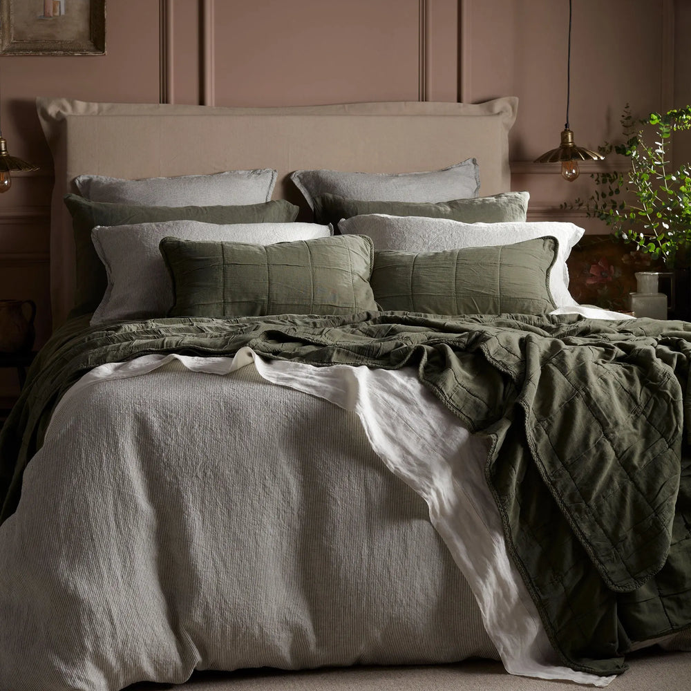 Olive Green Finn 100% Cotton Quilted Cushion Cover The Secret Linen Store